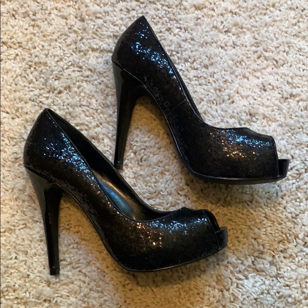 Peep Toe Platform Sequins Heels - image 5